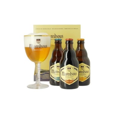 Coffret Biere Abbaye Maredsous 3x33cl + 1 Verre 8% Blonde, Triple & Brune